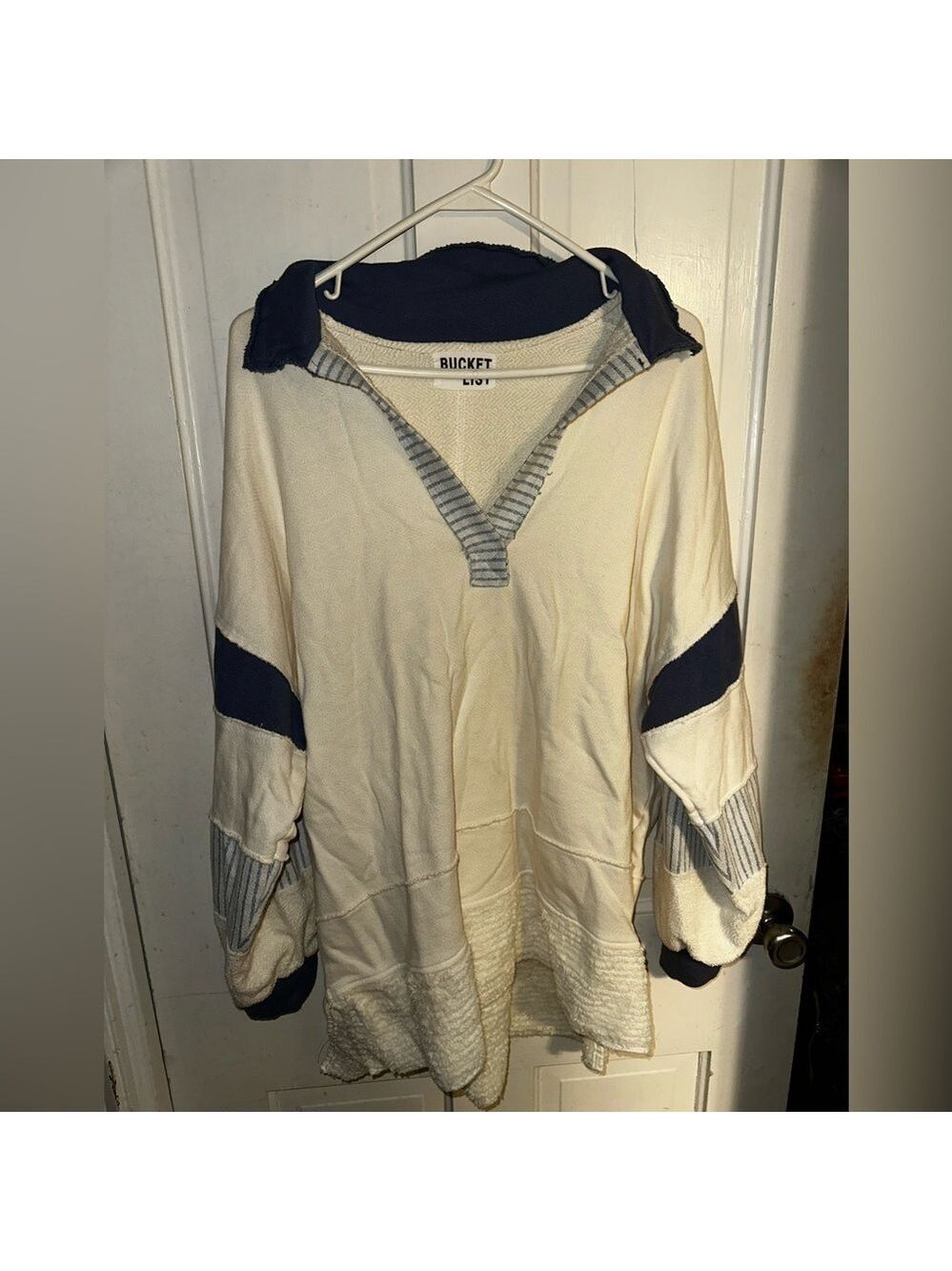 BUCKETLIST Brand French Terry Colorblock Collared Pullover Nautical - Picture 6 of 8